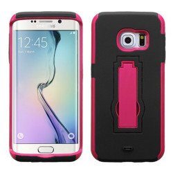 Samsung Galaxy S6 Edge Armor Hybrid Stand Case (Black Hot Pink)